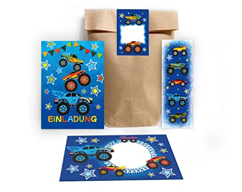Junapack 12 Einladungskarten zum Kindergeburtstag Jungen Monster-Truck Auto incl. 12 Umschläge, 12 Tüten/Natur, 12 Aufkleber, 12 Lesezeichen Junapack 12 Einladungskarten zum Kindergeburtstag Jungen Monster-Truck Auto incl. 12 Umschläge, 12 Tüten/Natur, 12 Aufkleber, 12 Lesezeichen von Junapack