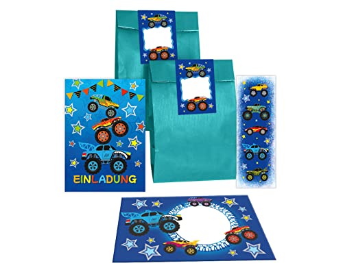 Junapack 12 Einladungskarten zum Kindergeburtstag Jungen Monster-Truck Auto incl. 12 Umschläge, 12 Tüten/Petrol, 12 Aufkleber, 12 Lesezeichen Junapack 12 Einladungskarten zum Kindergeburtstag Jungen Monster-Truck Auto incl. 12 Umschläge, 12 Tüten/Petrol, 12 Aufkleber, 12 Lesezeichen von Junapack