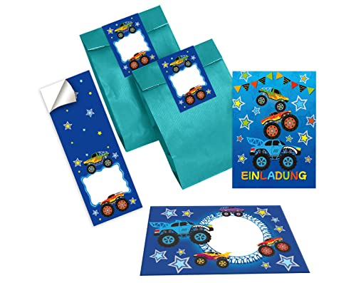 Junapack 12 Einladungskarten zum Kindergeburtstag Jungen Monster-Truck Auto incl. 12 Umschläge, 12 Tüten/Petrol, 12 Aufkleber Junapack 12 Einladungskarten zum Kindergeburtstag Jungen Monster-Truck Auto incl. 12 Umschläge, 12 Tüten/Petrol, 12 Aufkleber von Junapack
