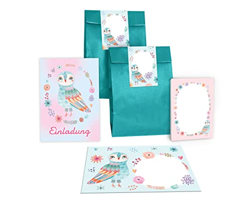 Junapack 12 Einladungskarten zum Kindergeburtstag Mädchen Eule incl. 12 Umschläge, 12 Tüten/Petrol, 12 Aufkleber, 12 Blöcke Junapack 12 Einladungskarten zum Kindergeburtstag Mädchen Eule incl. 12 Umschläge, 12 Tüten/Petrol, 12 Aufkleber, 12 Blöcke von Junapack