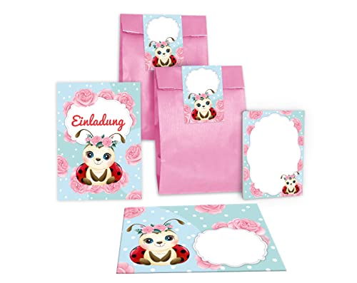 Junapack 12 Einladungskarten zum Kindergeburtstag Mädchen Marienkäfer incl. 12 Umschläge, 12 Tüten/rosa, 12 Aufkleber, 12 Blöcke Junapack 12 Einladungskarten zum Kindergeburtstag Mädchen Marienkäfer incl. 12 Umschläge, 12 Tüten/rosa, 12 Aufkleber, 12 Blöcke von Junapack