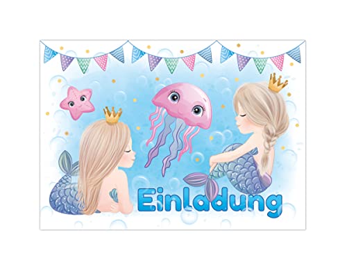 Junapack 12 Einladungskarten zum Kindergeburtstag Mädchen Meerjungfrau von Junapack