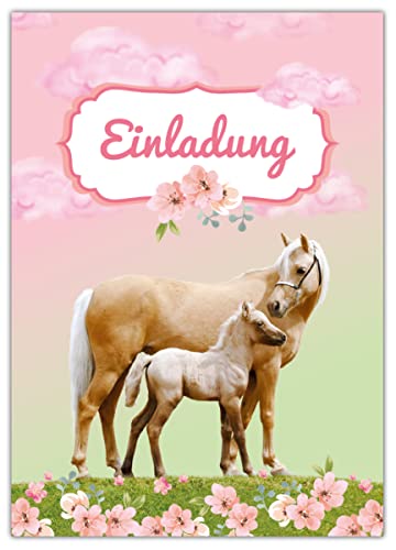 Junapack 12 Einladungskarten zum Kindergeburtstag Mädchen Pferd mit Fohlen von Junapack