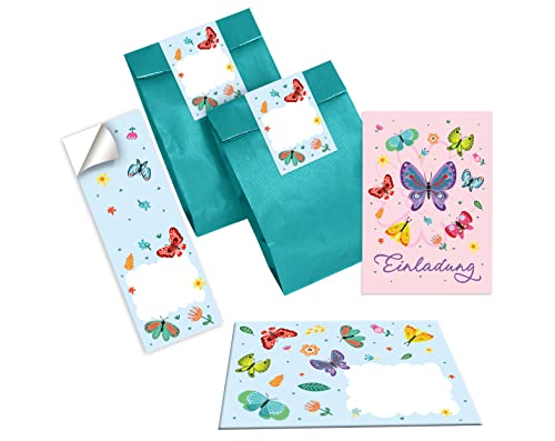 Junapack 12 Einladungskarten zum Kindergeburtstag Mädchen Schmetterlinge incl. 12 Umschläge, 12 Tüten/Petrol, 12 Aufkleber Junapack 12 Einladungskarten zum Kindergeburtstag Mädchen Schmetterlinge incl. 12 Umschläge, 12 Tüten/Petrol, 12 Aufkleber von Junapack