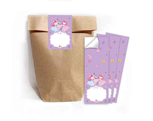 Junapack 12 Geschenktüten (Natur) + 12 Aufkleber Ballerina Einhorn für Mitgebsel Gastgeschenk beim Kindergeburtstag Mädchen von Junapack