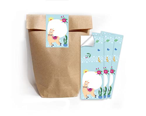 Junapack 12 Geschenktüten (Natur) + 12 Aufkleber Lama für Mitgebsel Gastgeschenk beim Kindergeburtstag Mädchen von Junapack