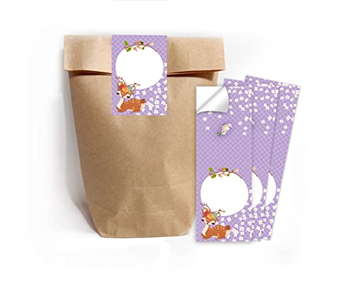 Junapack 12 Geschenktüten (Natur) + 12 Aufkleber REH für Mitgebsel Gastgeschenk beim Kindergeburtstag Mädchen von Junapack