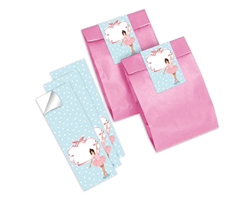 Junapack 12 Geschenktüten (rosa) + 12 Aufkleber Ballerina für Mitgebsel Gastgeschenk beim Kindergeburtstag Mädchen von Junapack