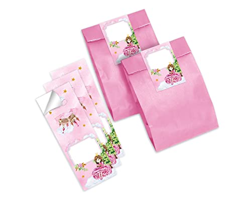 Junapack 12 Geschenktüten (rosa) + 12 Aufkleber Prinzessin für Mitgebsel Gastgeschenk beim Kindergeburtstag Mädchen von Junapack