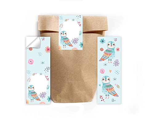 Junapack 12 Lesezeichen + 12 Geschenktüten (Natur) + 12 Aufkleber Eule Mitgebsel Gastgeschenk beim Kindergeburtstag Mädchen von Junapack