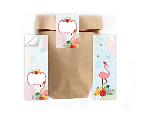 Junapack 12 Lesezeichen + 12 Geschenktüten (Natur) + 12 Aufkleber Flamingo Mitgebsel Gastgeschenk beim Kindergeburtstag Mädchen von Junapack