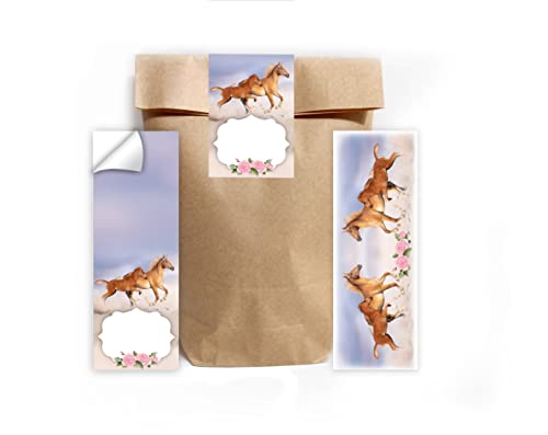 Junapack 12 Lesezeichen + 12 Geschenktüten (Natur) + 12 Aufkleber Pferd mit Fohlen Mitgebsel Gastgeschenk beim Kindergeburtstag Mädchen von Junapack