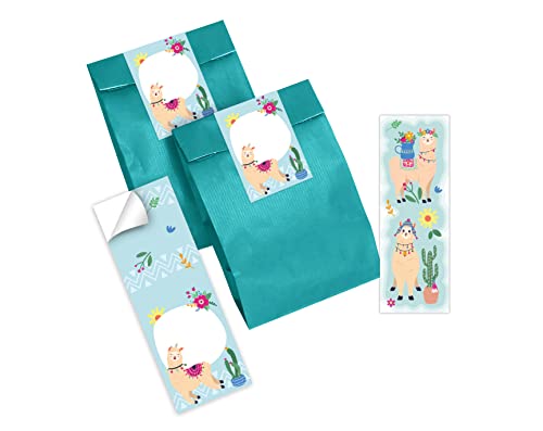 Junapack 12 Lesezeichen + 12 Geschenktüten (Petrol) + 12 Aufkleber Lama Mitgebsel Gastgeschenk beim Kindergeburtstag Mädchen von Junapack