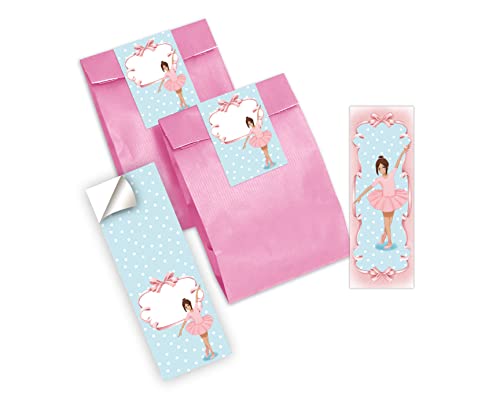 Junapack 12 Lesezeichen + 12 Geschenktüten (rosa) + 12 Aufkleber Ballerina Mitgebsel Gastgeschenk beim Kindergeburtstag Mädchen von Junapack