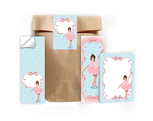 Junapack 12 Lesezeichen + 12 Mini-Notizblöcke + 12 Geschenktüten (Natur) + 12 Aufkleber Ballerina Mitgebsel Gastgeschenk beim Kindergeburtstag Mädchen von Junapack