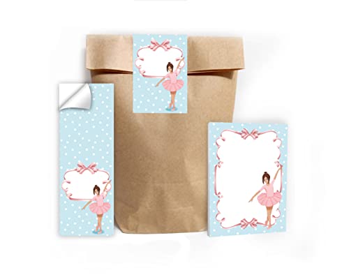 Junapack 12 Mini-Notizblöcke + 12 Geschenktüten (Natur) + 12 Aufkleber Ballerina Mitgebsel Gastgeschenk beim Kindergeburtstag Mädchen von Junapack