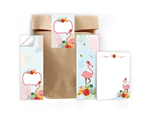 Junapack 6 Lesezeichen + 6 Mini-Notizblöcke + 6 Geschenktüten (Natur) + 6 Aufkleber Flamingo Mitgebsel Gastgeschenk beim Kindergeburtstag Mädchen von Junapack