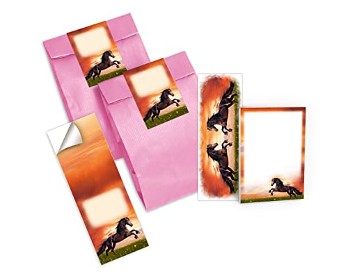 Junapack 6 Lesezeichen + 6 Mini-Notizblöcke + 6 Geschenktüten (rosa) + 6 Aufkleber Pferd Mitgebsel Gastgeschenk beim Kindergeburtstag Mädchen von Junapack