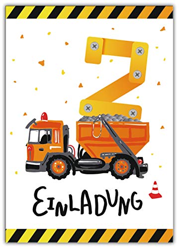 10 Einladungskarten zum 2. zweiten Kindergeburtstag Jungen Baustelle Bagger von Junaversum
