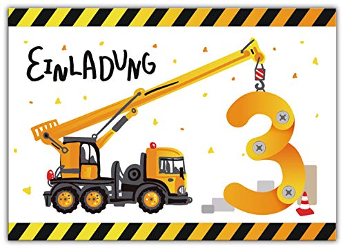 10 Einladungskarten zum 3. dritten Kindergeburtstag Jungen Baustelle Bagger 10 Einladungskarten zum 3. dritten Kindergeburtstag Jungen Baustelle Bagger von Junaversum