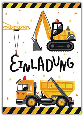 10 Einladungskarten zum Kindergeburtstag Jungen Baustelle Bagger von Junaversum