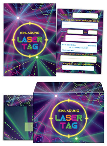 12 Einladungskarten incl. 12 Umschläge zum Geburtstag Kindergeburtstag Lasertag Party Mädchen Jungen Erwachsene/Laser Tag von Junaversum