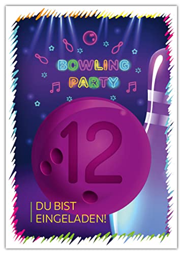 12 Einladungskarten zum 12. Kindergeburtstag zwolfte Geburtstag Mädchen Jungen Bowling Bowling-Party von Junaversum