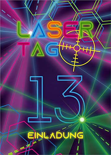 12 Einladungskarten zum 13. Geburtstag dreizehnte Kindergeburtstag Lasertag Party Mädchen Jungen/Laser Tag von Junaversum