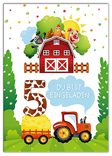 12 Einladungskarten zum 5. Kindergeburtstag fünfte Geburtstag Mädchen Jungen Bauernhof Outdoor-Party von Junaversum