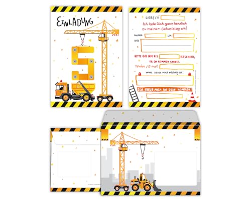 12 Einladungskarten zum 5. fünften incl. 12 Umschläge zum Kindergeburtstag Jungen Baustelle Bagger 12 Einladungskarten zum 5. fünften incl. 12 Umschläge zum Kindergeburtstag Jungen Baustelle Bagger von Junaversum