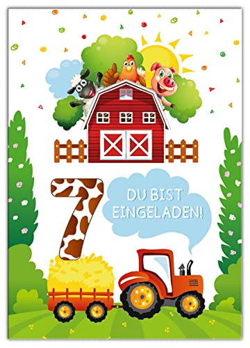 12 Einladungskarten zum 7. Kindergeburtstag siebte Geburtstag Mädchen Jungen Bauernhof Outdoor-Party von Junaversum