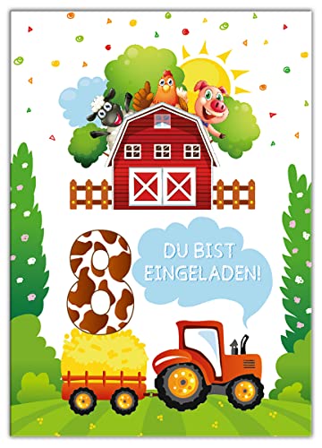12 Einladungskarten zum 8. Kindergeburtstag achte Geburtstag Mädchen Jungen Bauernhof Outdoor-Party von Junaversum