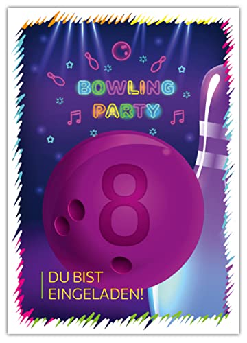 12 Einladungskarten zum 8. Kindergeburtstag achte Geburtstag Mädchen Jungen Bowling Bowling-Party von Junaversum