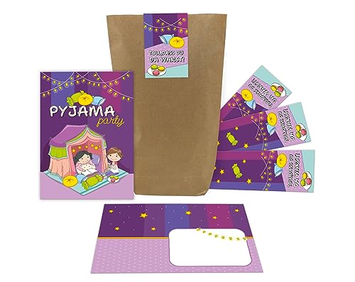 12 Einladungskarten zum Kindergeburtstag Einladungen zur Übernachtungsparty Pyjamaparty Pyjama-Party Lesenacht-Party incl. 12 Umschläge, 12 Tüten, 12 Aufkleber für Mädchen und Jungen 12 Einladungskarten zum Kindergeburtstag Einladungen zur Übernachtungsparty Pyjamaparty Pyjama-Party Lesenacht-Party incl. 12 Umschläge, 12 Tüten, 12 Aufkleber für Mädchen und Jungen von Junaversum