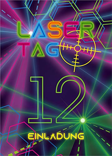 8 Einladungskarten zum 12. Geburtstag zwölfte Kindergeburtstag Lasertag Party Mädchen Jungen/Laser Tag von Junaversum