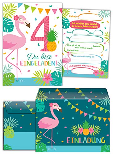 Junaversum 12 Einladungskarten incl. 12 Umschläge zum 4. Kindergeburtstag Mädchen vierte Geburtstag Flamingo Junaversum 12 Einladungskarten incl. 12 Umschläge zum 4. Kindergeburtstag Mädchen vierte Geburtstag Flamingo von Junaversum