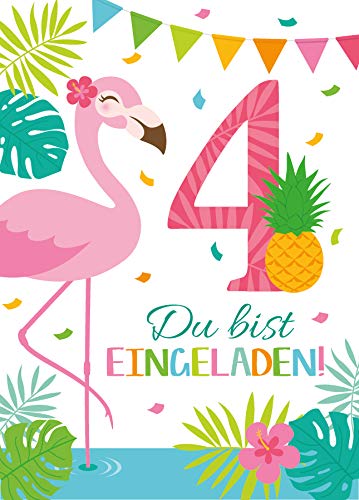 Junaversum 12 Einladungskarten zum 4 Kindergeburtstag Mädchen Einhorn Regenbogen Einladungen vierte Geburtstag