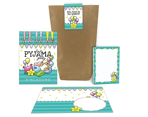 Junaversum 12 Einladungskarten zum Kindergeburtstag Einladungen zur Pyjamaparty Pyjama-Party Übernachtungsparty Lesenacht-Party incl. 12 Umschläge, 12 Tüten, 12 Aufkleber, 12 Blöcke Junaversum 12 Einladungskarten zum Kindergeburtstag Einladungen zur Pyjamaparty Pyjama-Party Übernachtungsparty Lesenacht-Party incl. 12 Umschläge, 12 Tüten, 12 Aufkleber, 12 Blöcke von Junaversum