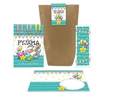 Junaversum 12 Einladungskarten zum Kindergeburtstag Einladungen zur Pyjamaparty Pyjama-Party Übernachtungsparty Lesenacht-Party incl. 12 Umschläge, 12 Tüten, 12 Aufkleber, 12 Lesezeichen Junaversum 12 Einladungskarten zum Kindergeburtstag Einladungen zur Pyjamaparty Pyjama-Party Übernachtungsparty Lesenacht-Party incl. 12 Umschläge, 12 Tüten, 12 Aufkleber, 12 Lesezeichen von Junaversum