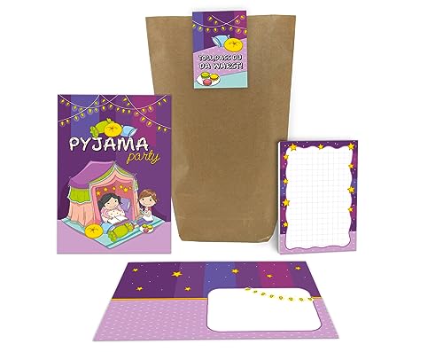Junaversum 12 Einladungskarten zum Kindergeburtstag Einladungen zur Übernachtungsparty Pyjamaparty Pyjama-Party Lesenacht-Party incl. 12 Umschläge, 12 Tüten, 12 Aufkleber, 12 Blöcke Junaversum 12 Einladungskarten zum Kindergeburtstag Einladungen zur Übernachtungsparty Pyjamaparty Pyjama-Party Lesenacht-Party incl. 12 Umschläge, 12 Tüten, 12 Aufkleber, 12 Blöcke von Junaversum