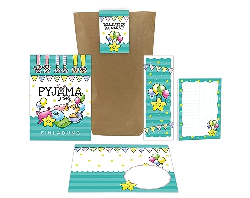 Junaversum 12 Einladungskarten zum Kindergeburtstag Pyjama-Party Übernachtungsparty Lesenacht-Party incl. 12 Umschläge, 12 Tüten, 12 Aufkleber, 12 Lesezeichen, 12 Blöcke Junaversum 12 Einladungskarten zum Kindergeburtstag Pyjama-Party Übernachtungsparty Lesenacht-Party incl. 12 Umschläge, 12 Tüten, 12 Aufkleber, 12 Lesezeichen, 12 Blöcke von Junaversum