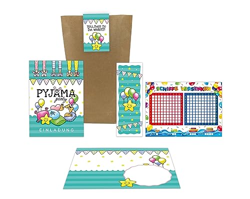 Junaversum 12 Einladungskarten zum Kindergeburtstag Pyjama-Party Übernachtungsparty Lesenacht-Party incl. 12 Umschläge, 12 Tüten, 12 Aufkleber, 12 Lesezeichen, 12 Schiffe versenken Junaversum 12 Einladungskarten zum Kindergeburtstag Pyjama-Party Übernachtungsparty Lesenacht-Party incl. 12 Umschläge, 12 Tüten, 12 Aufkleber, 12 Lesezeichen, 12 Schiffe versenken von Junaversum