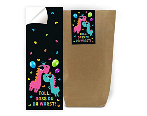 Junaversum 24 Geschenktüten + 24 Aufkleber Dinosauerier Party-Tüten für Mitgebsel Gastgeschenke beim Geburtstag Kindergeburtstag Mädchen Geschenkverpackung von Junaversum