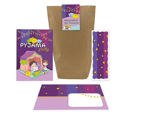 Junaversum 6 Einladungskarten zum Kindergeburtstag Einladungen zur Übernachtungsparty Pyjamaparty Pyjama-Party Lesenacht-Party incl. 6 Umschläge, 6 Tüten, 6 Aufkleber, 6 Lesezeichen Junaversum 6 Einladungskarten zum Kindergeburtstag Einladungen zur Übernachtungsparty Pyjamaparty Pyjama-Party Lesenacht-Party incl. 6 Umschläge, 6 Tüten, 6 Aufkleber, 6 Lesezeichen von Junaversum