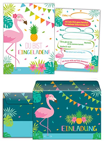 Junaversum 8 Einladungskarten incl. 8 Umschläge zum Kindergeburtstag Mädchen Flamingo Einladungen Geburtstag Kinder Mädchengeburtstag von Junaversum
