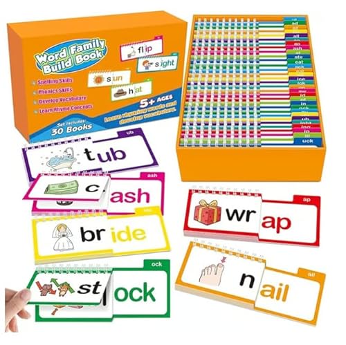 Junerain 30 Lesebücher mit Reimen, Wortfamilien-Aufbau-Buch mit Buchstaben-Flashcards, Leseflipbuch for Kinder, Phonikkarten-Spiele zum Lesenlernen im Kindergarten Junerain 30 Lesebücher mit Reimen, Wortfamilien-Aufbau-Buch mit Buchstaben-Flashcards, Leseflipbuch for Kinder, Phonikkarten-Spiele zum Lesenlernen im Kindergarten von Junerain