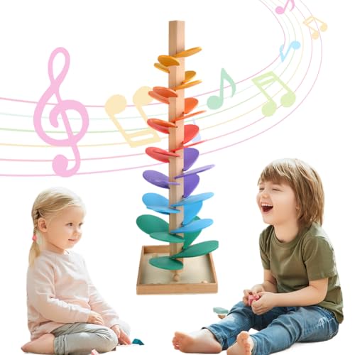 Junerain Klangbaum Montessori Ball Drop Spielzeug for Kinder 3–8 Jahren, Holz Regenbogen Kugelbahn Spiralturm Tumble Leaf Feinmotorik Spielzeug for Kleinkinder Lernspielzeug von Junerain