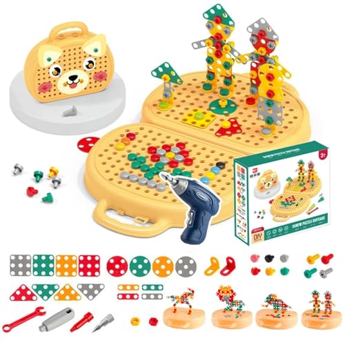 Junerain Magische Montessori Spielzeugkiste mit Bohrmaschine, Magic Montessori Play Toolbox, 2024 Kreativitäts Werkzeugkasten Mosaik Puzzle Spielzeug Kreativ Geschenke Kinder 3 4 5 6 Jahre von Junerain