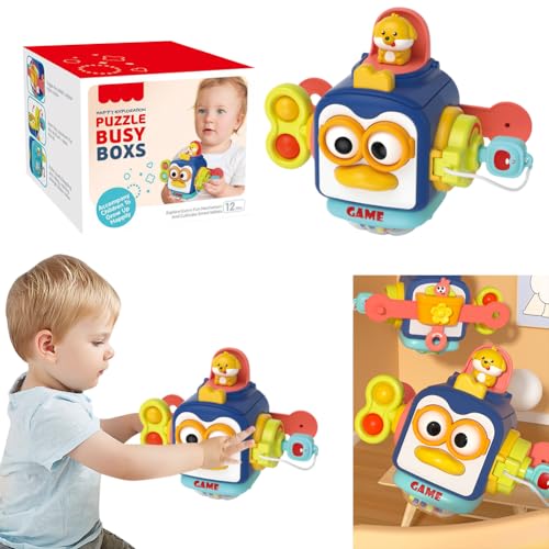 Junerain Montessori Busy Cubes Spielzeug für Kleinkinder von 1–3 Jahren, Auto-Reisespielzeug, Busy Board-Aktivitätswürfel, sensorisches Reisespielzeug für Babys, Geburtstagsgeschenke für Jun von Junerain