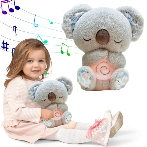 Junerain Niedliches Koala-Schlafmusikspielzeug mit Musiklichtern, rhythmische Atembewegung, Baby-Schlafschnuller, musikalisches Babyspielzeug für Neugeborene von Junerain